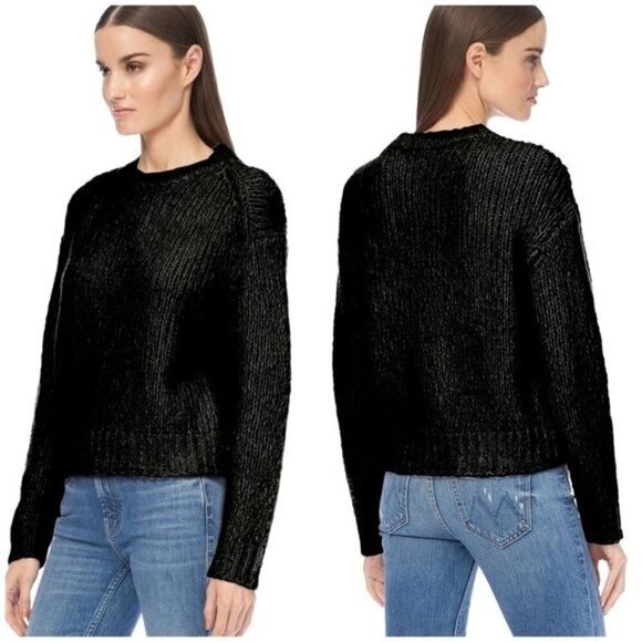 360 Cashmere Abbot Black Thick Knit Crew Neck Pullover Sweater Size S - Picture 1 of 12